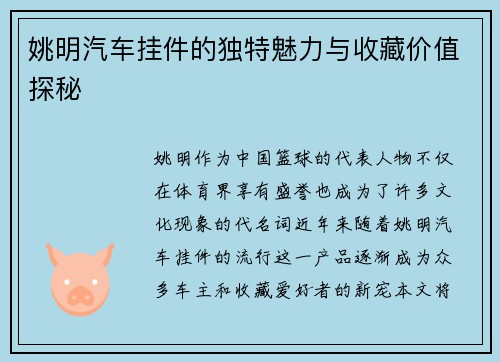 姚明汽车挂件的独特魅力与收藏价值探秘